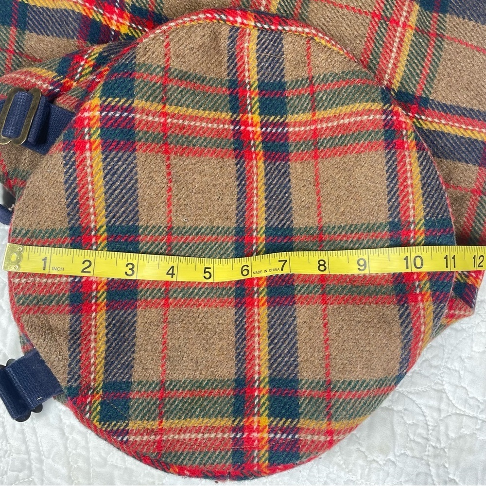 VINTAGE 90s GAP Mt. Whistler Brown Tartan Plaid Drawstring Wool Bucket Backpack - Picture 14 of 16